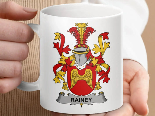 Rainey Family Crest Colorful Artistic Design Mug - Celtic Ancestry Gifts