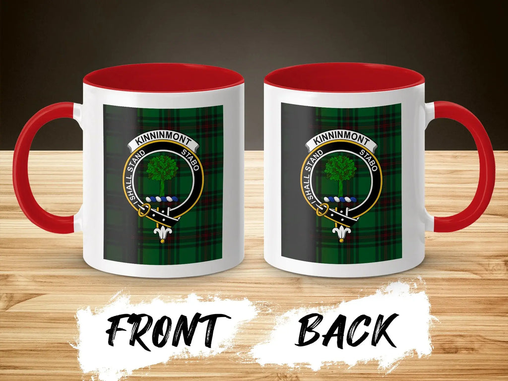 Kinninmont Clan Crest Plaid Design Mug Front and Back
