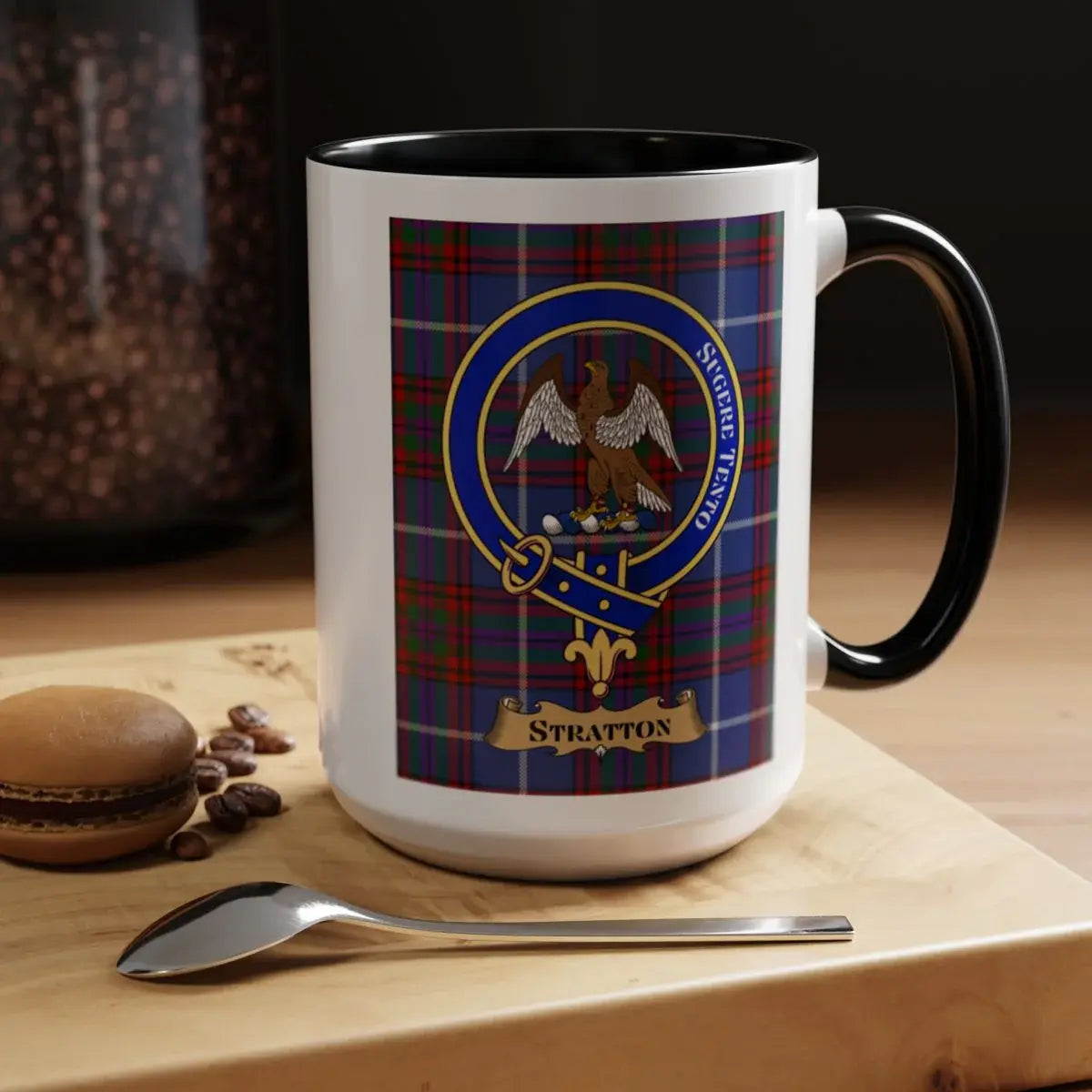 Stratton Family Crest Tartan Design Coffee Mug
