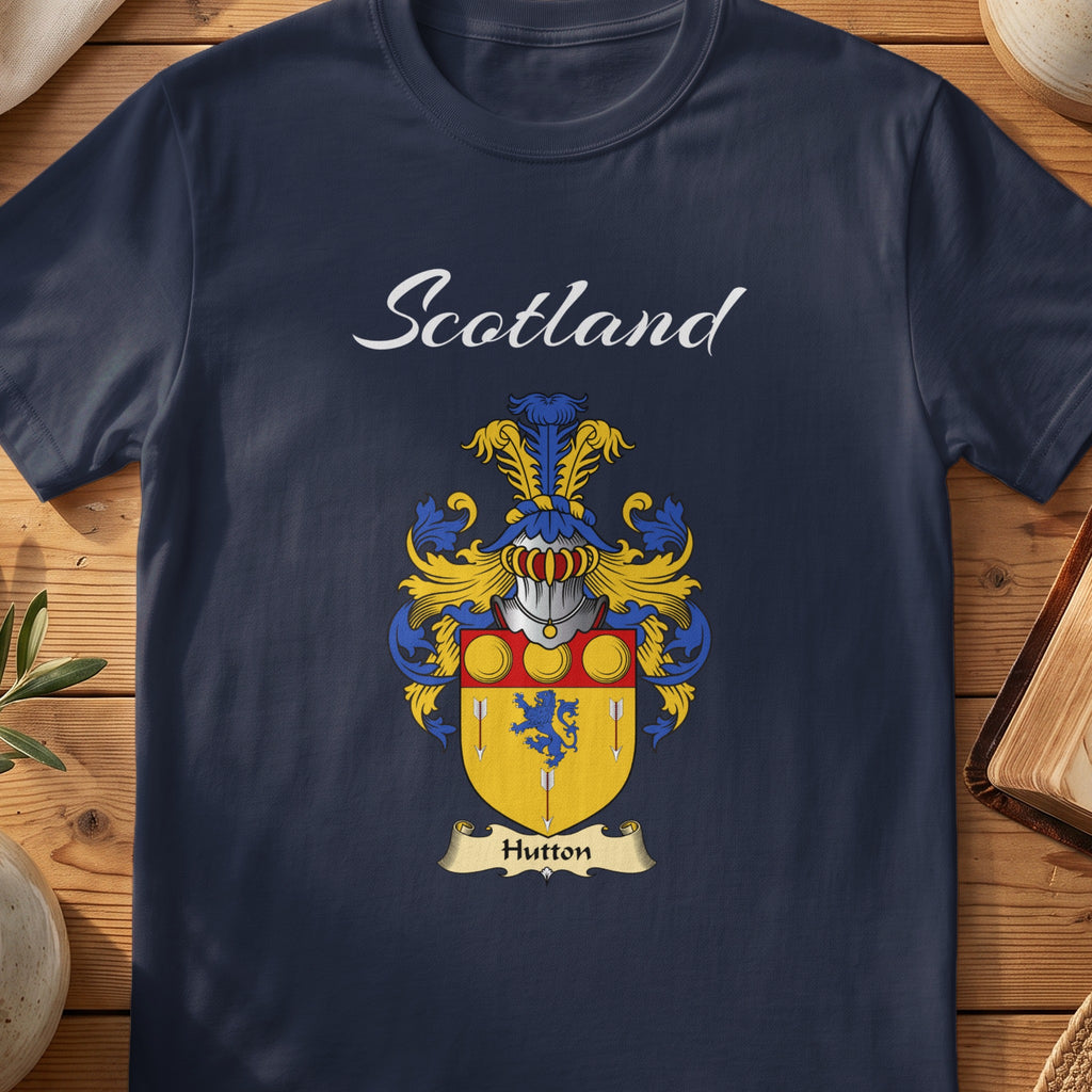Hutton Scottish family shield T-shirt in Navy