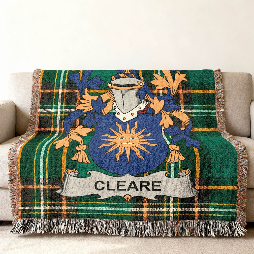 Cleare Name Crest Sun Green Plaid Fringed Blanket product type