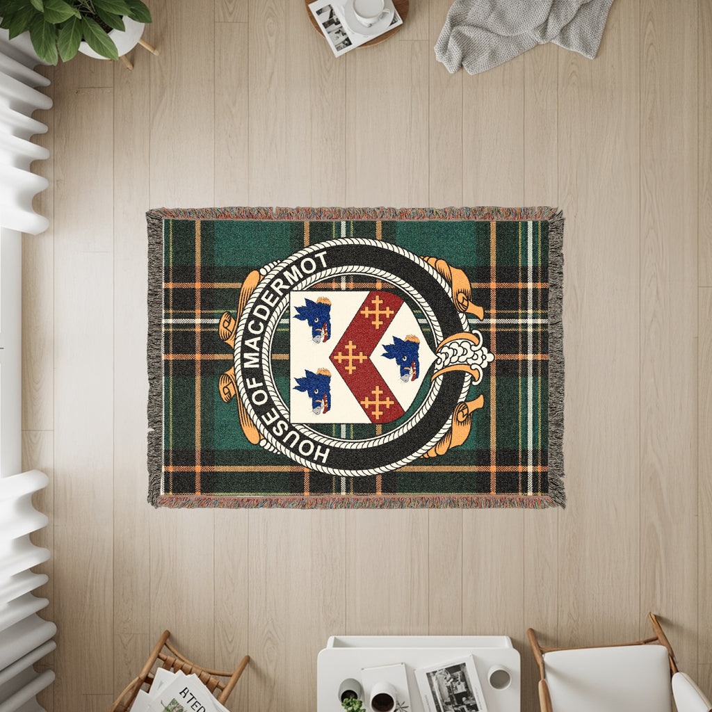 MacDermot Irish heritage woven throw with family crest emblem