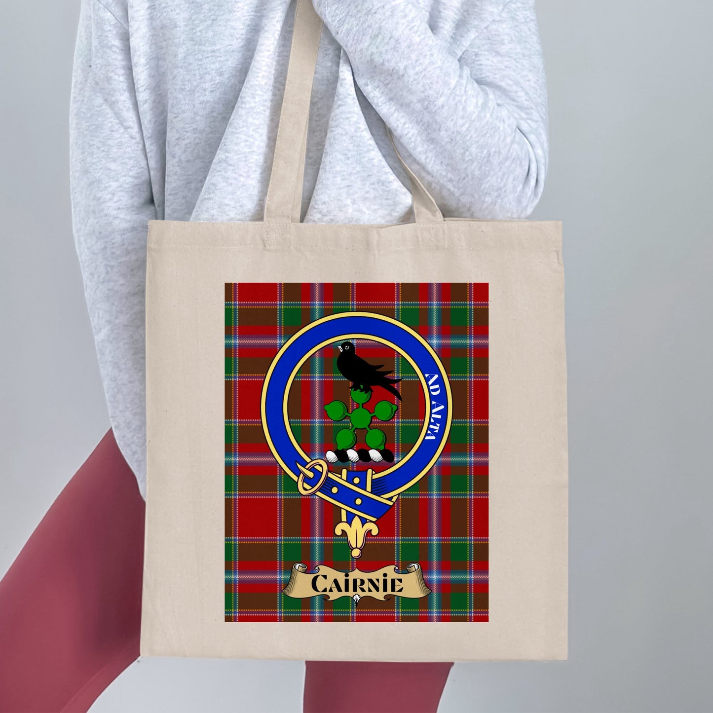 Cairnie Clan Crest Tartan Design Scottish Tote Bag - Living Stone Gifts