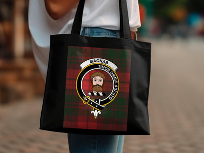 Macnab Clan Crest With Tartan Background Tote Bag - Living Stone Gifts