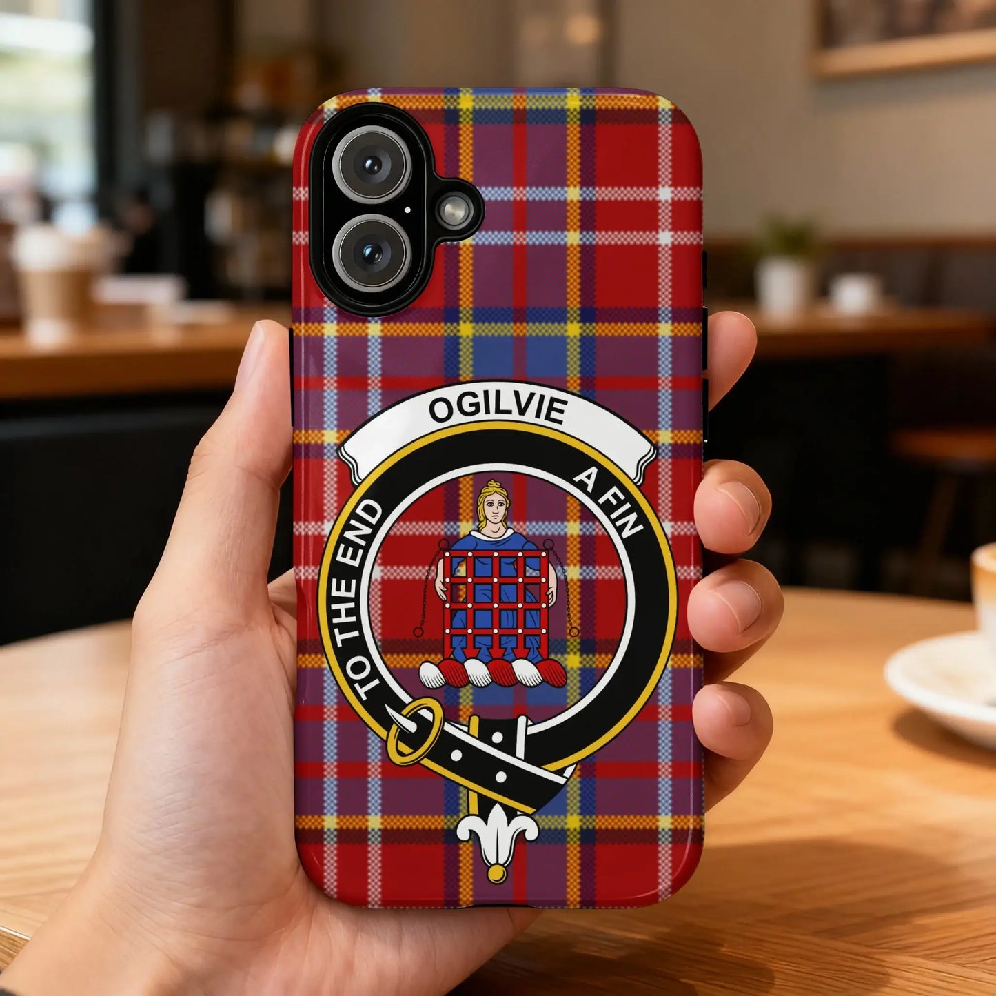 Red Tartan Design with Ogilvie Crest iPhone Case