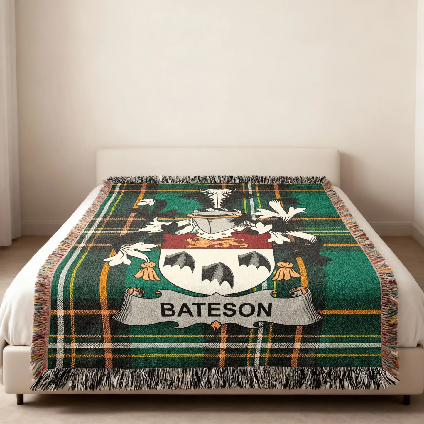 Bateson Family Crest Green Tartan Plaid Throw product type