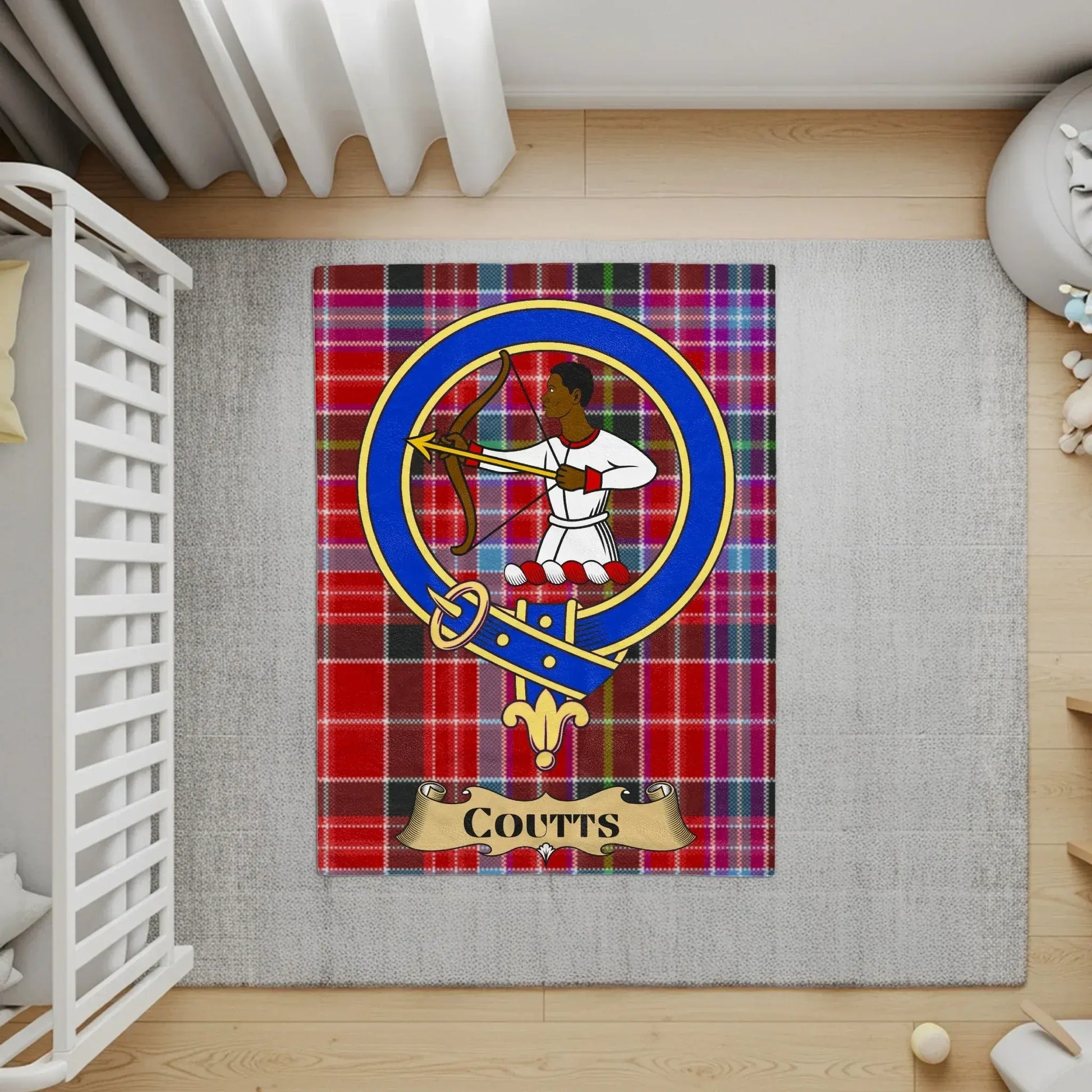 Vibrant Coutts Tartan Crest Design Premium Rug product