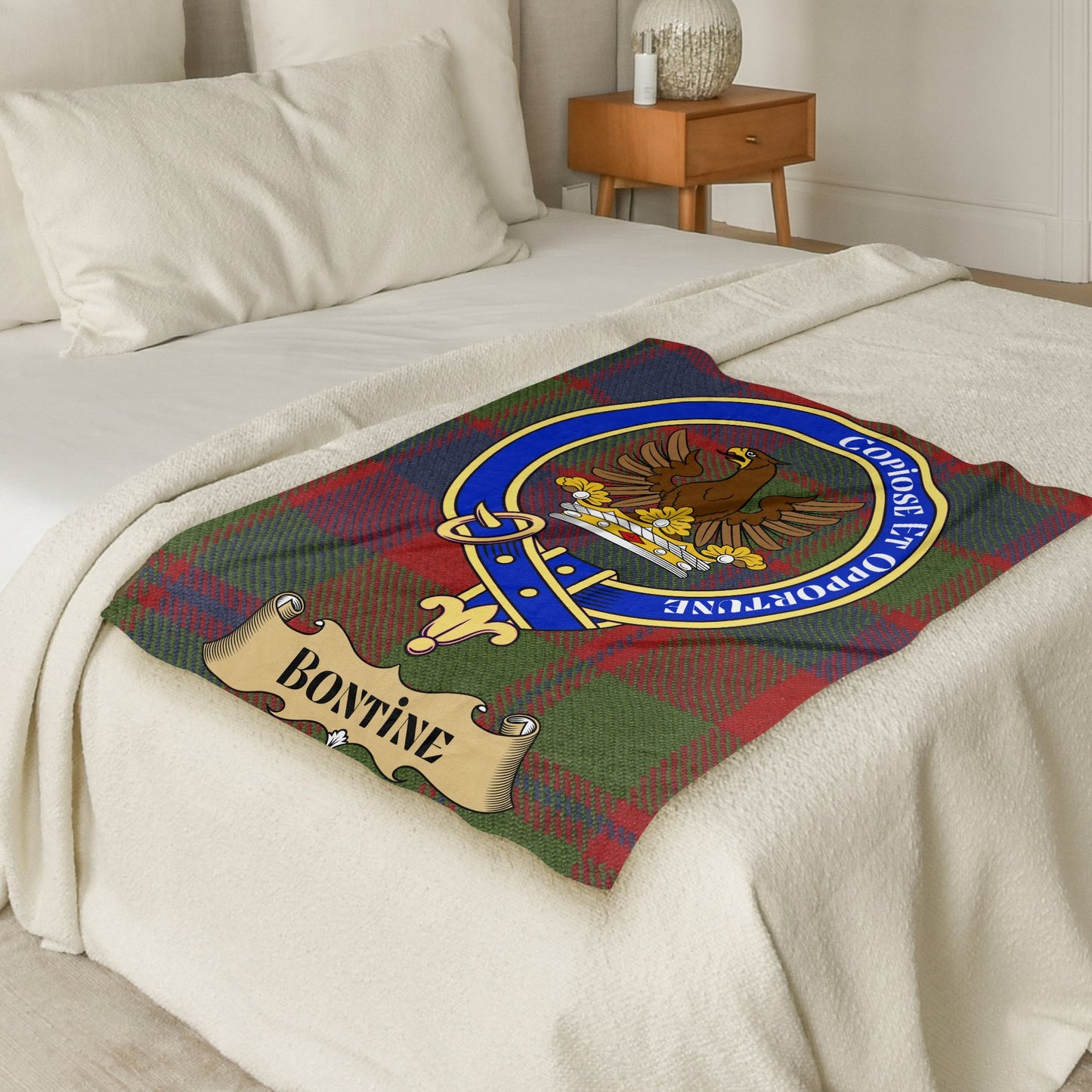 Scottish Clan Bontine Crest Tartan Throw Blanket - Living Stone Gifts