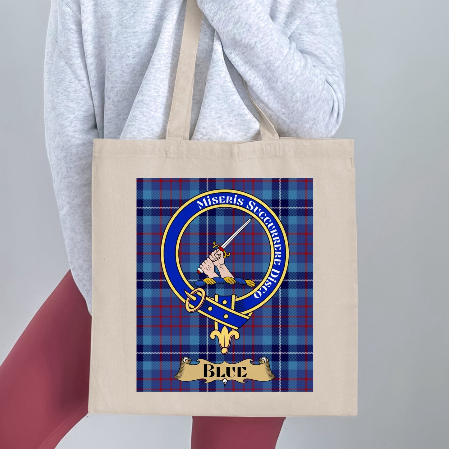 Clan Blue Scottish Crest Tartan Design Tote Bag - Living Stone Gifts