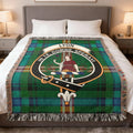 Clan Lyon woven tartan blanket — cotton weave with fringe edging and In Te Domine Speravi crest, 52x37 inch