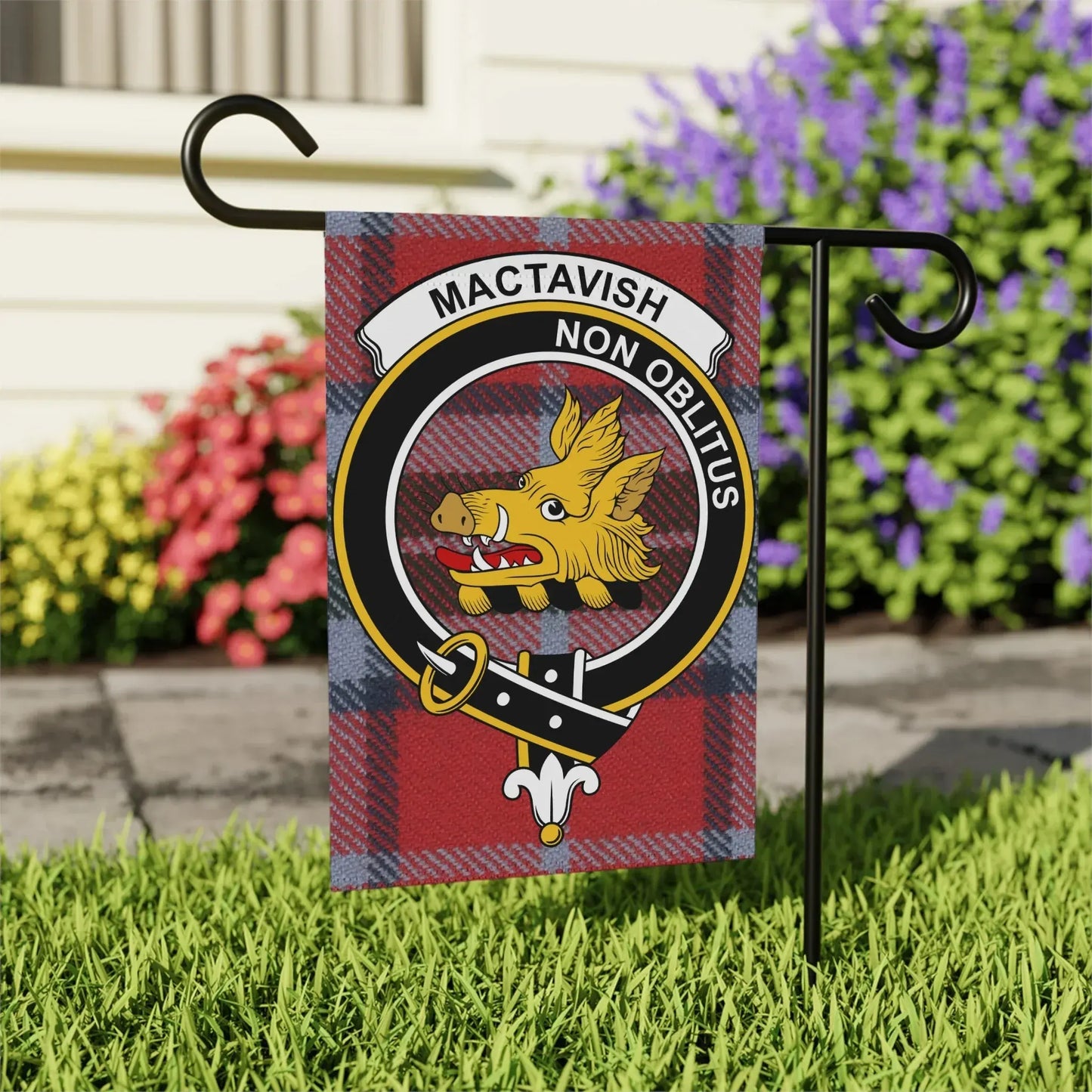 Red Plaid Mactavish Non Oblitus Garden Flag product