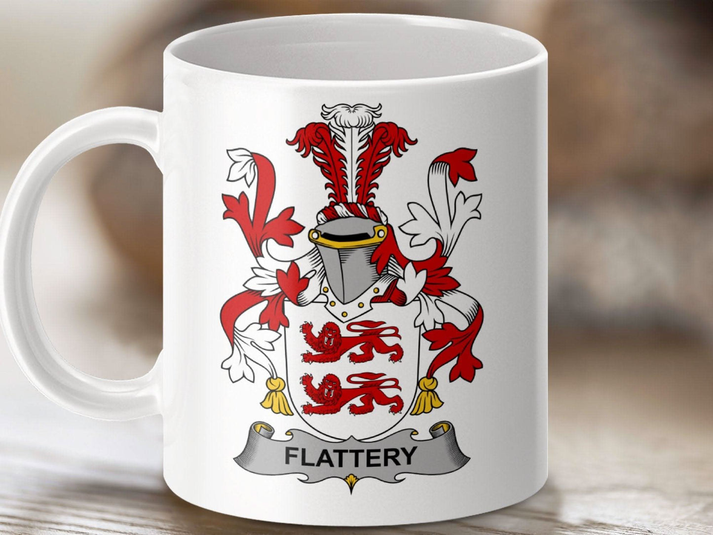 Flattery Surname Irish Family Crest Mug - Celtic Ancestry Gifts