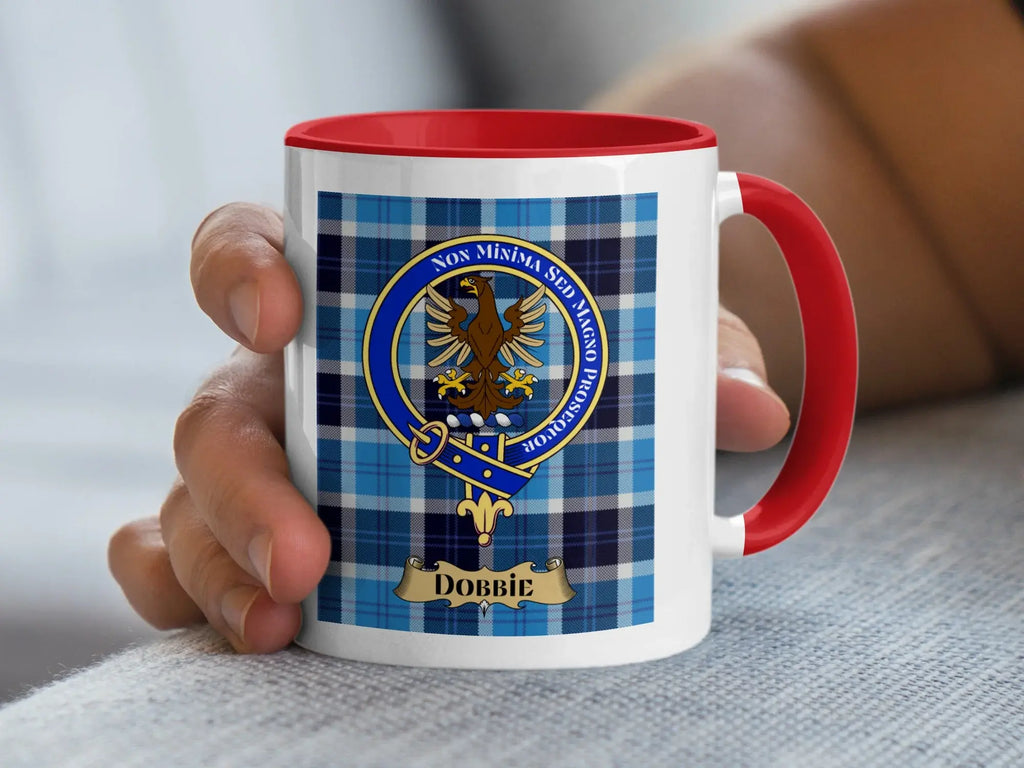 Blue plaid design with eagle and crest Dobbies mug