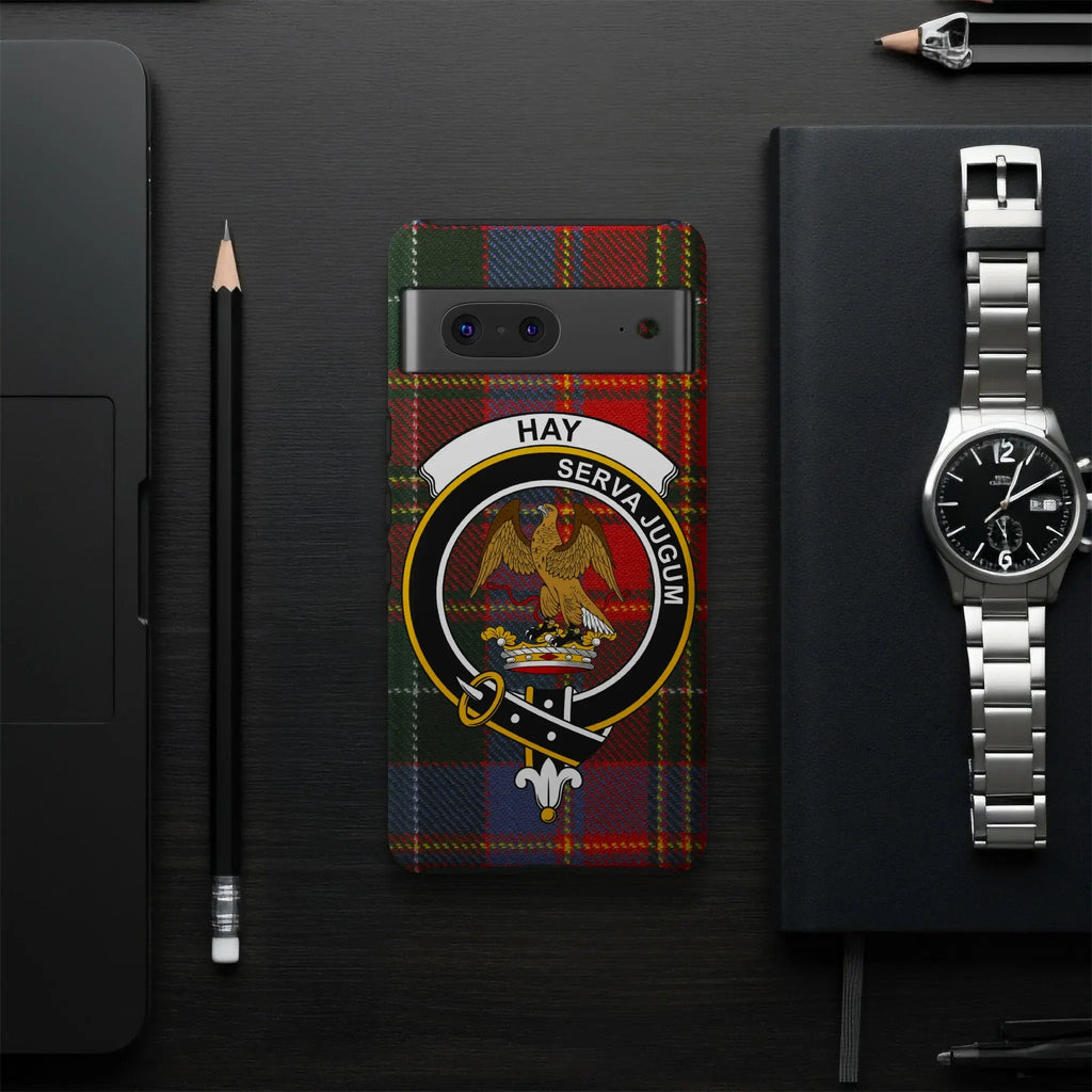 Hay clan tartan crest Google Pixel phone case — slim profile, precise port cutouts