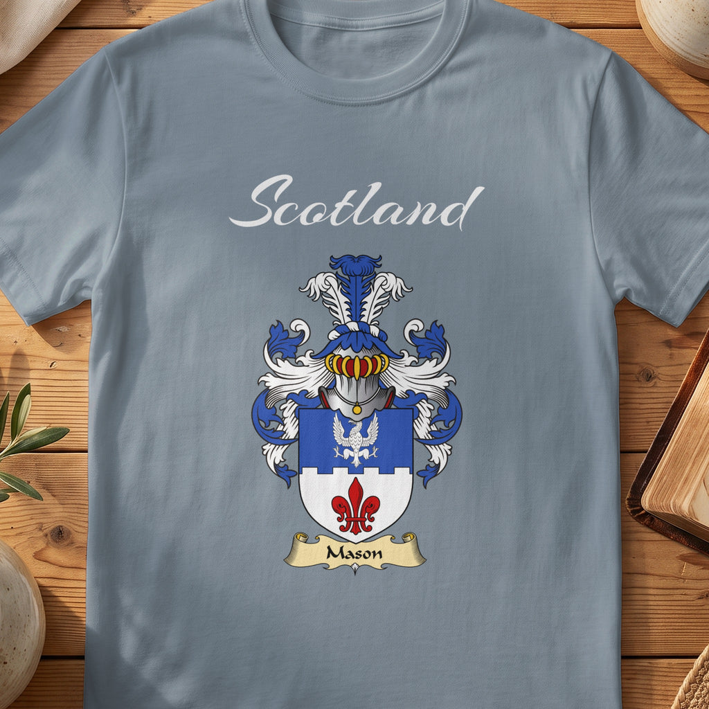 Mason Scottish family shield T-shirt in Stone Blue