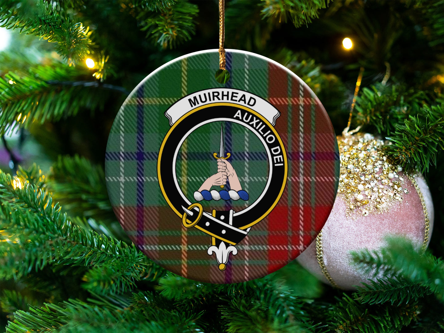 Tartan Christmas Ornament with Muirhead Clan Crest