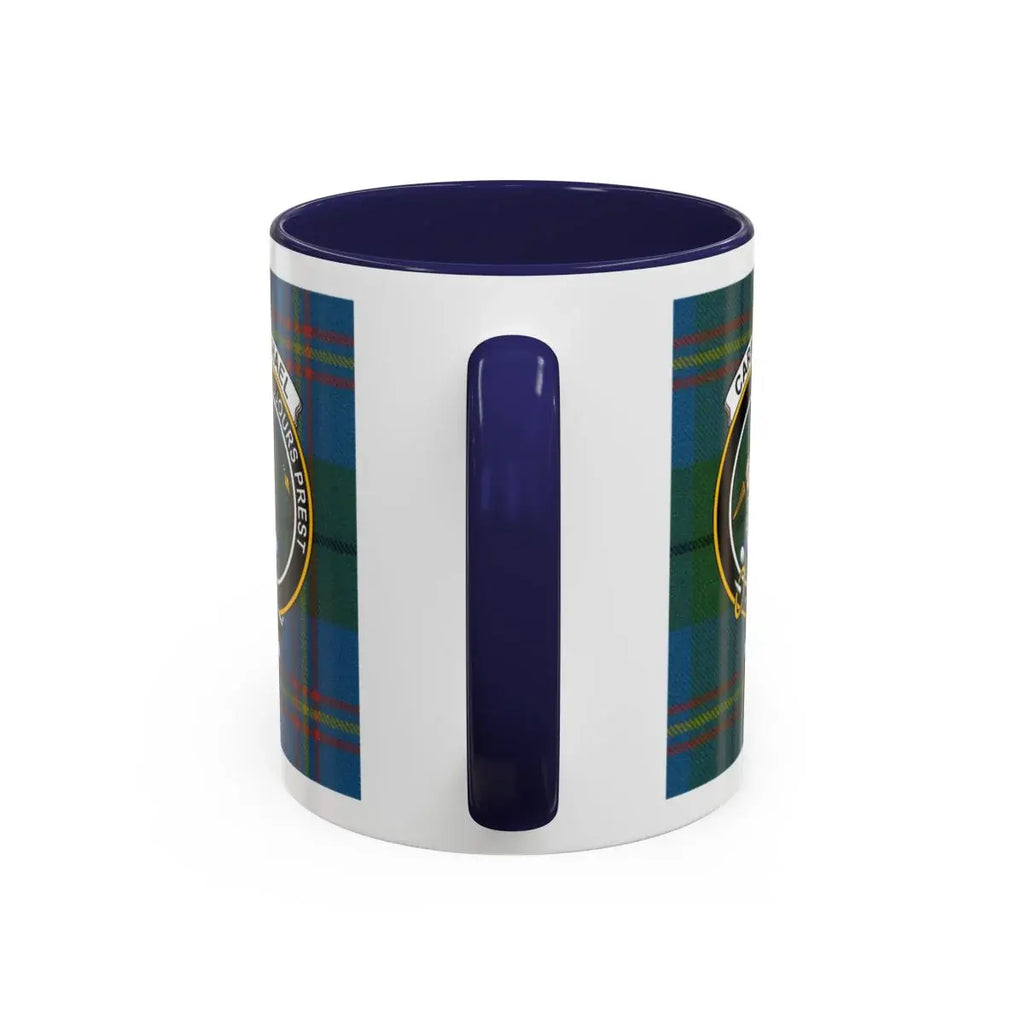Clan Carmichael tartan plaid crest mug — accent handle, glossy ceramic