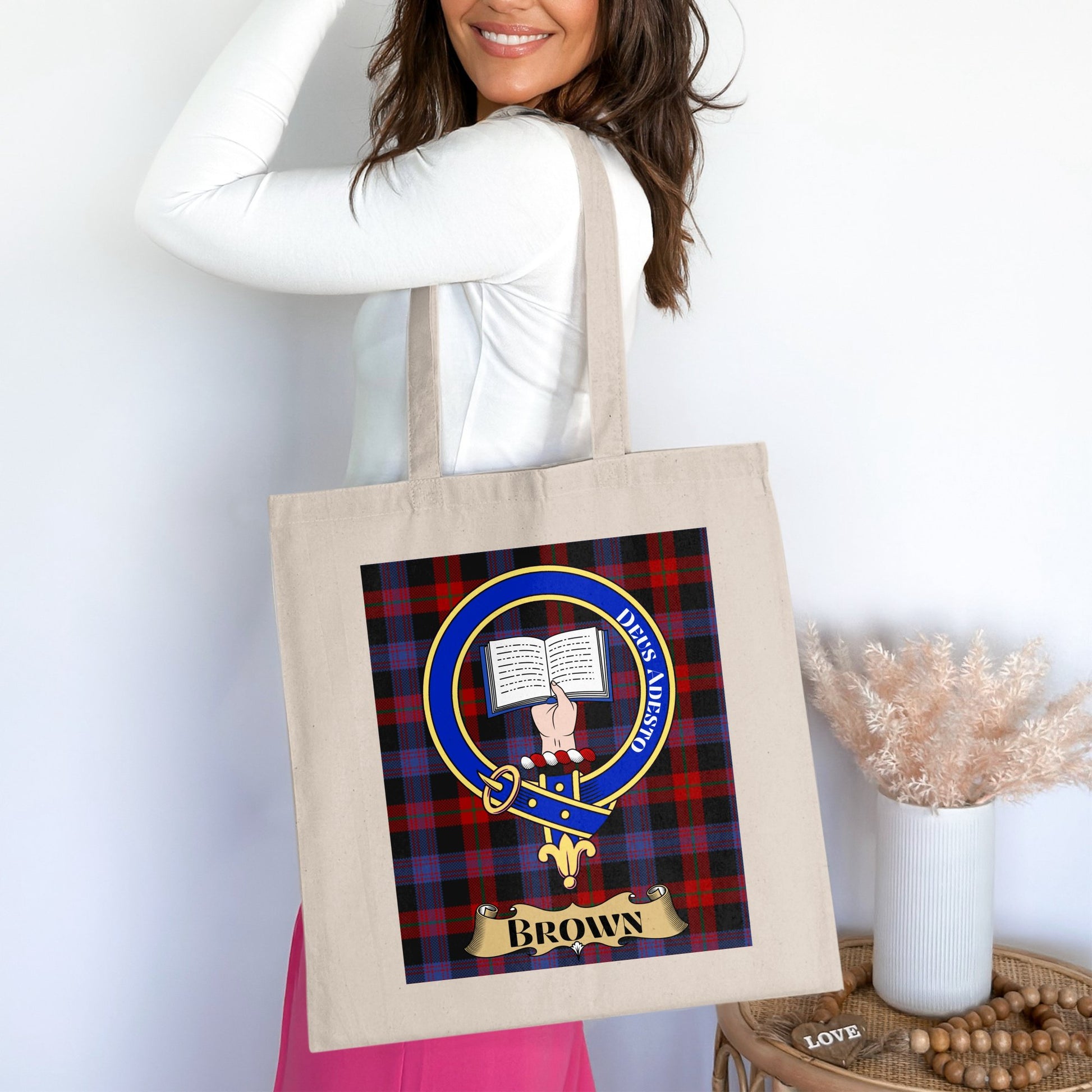 Brown Clan Crest Scottish Tartan Tote Bag - Living Stone Gifts