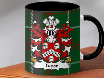 Tudor Coat of Arms on Welsh National Tartan Mug - Living Stone Gifts