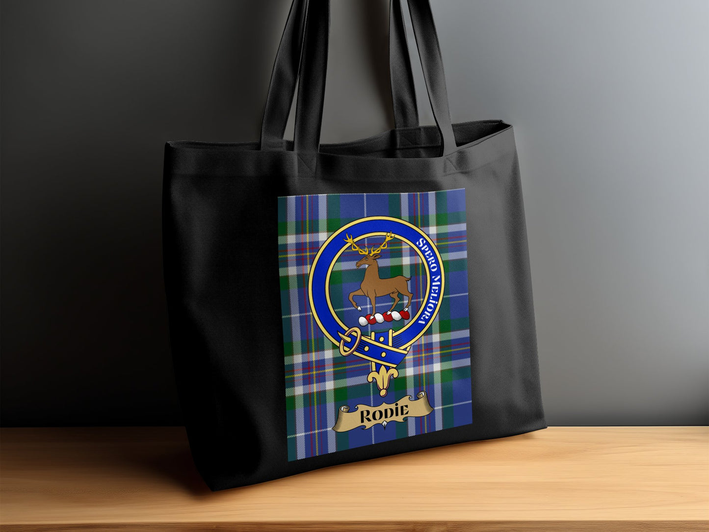 Scottish Clan Crest on Tartan Background Tote Bag - Living Stone Gifts