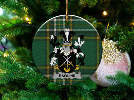 Rawlins Family Crest Plaid Round Ornament product type