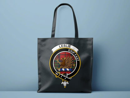 Leslie Scottish Clan Crest Tartan Tote Bags - Celtic Ancestry Gifts