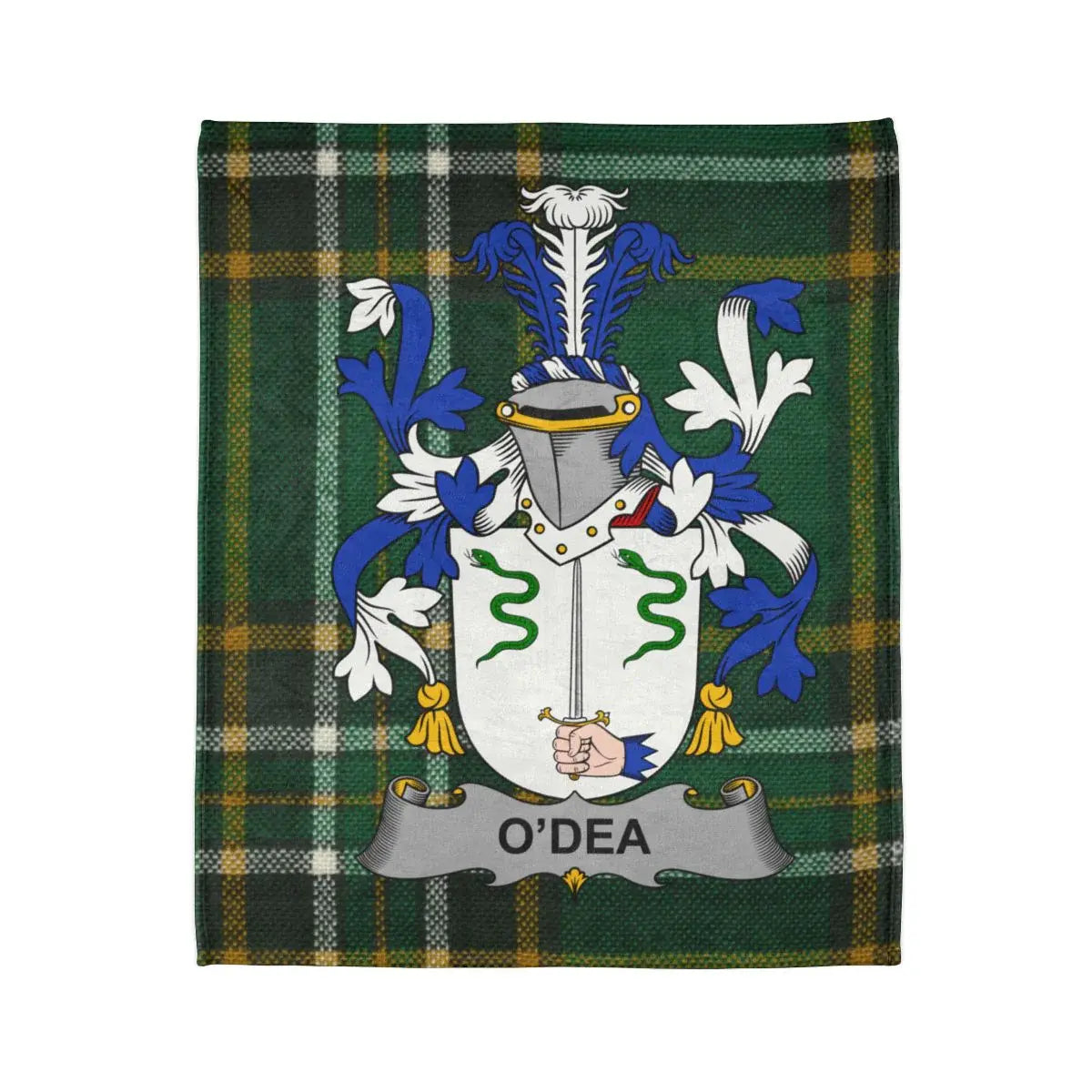 O'Dea Coat of Arms Blanket with Green Plaid Pattern product