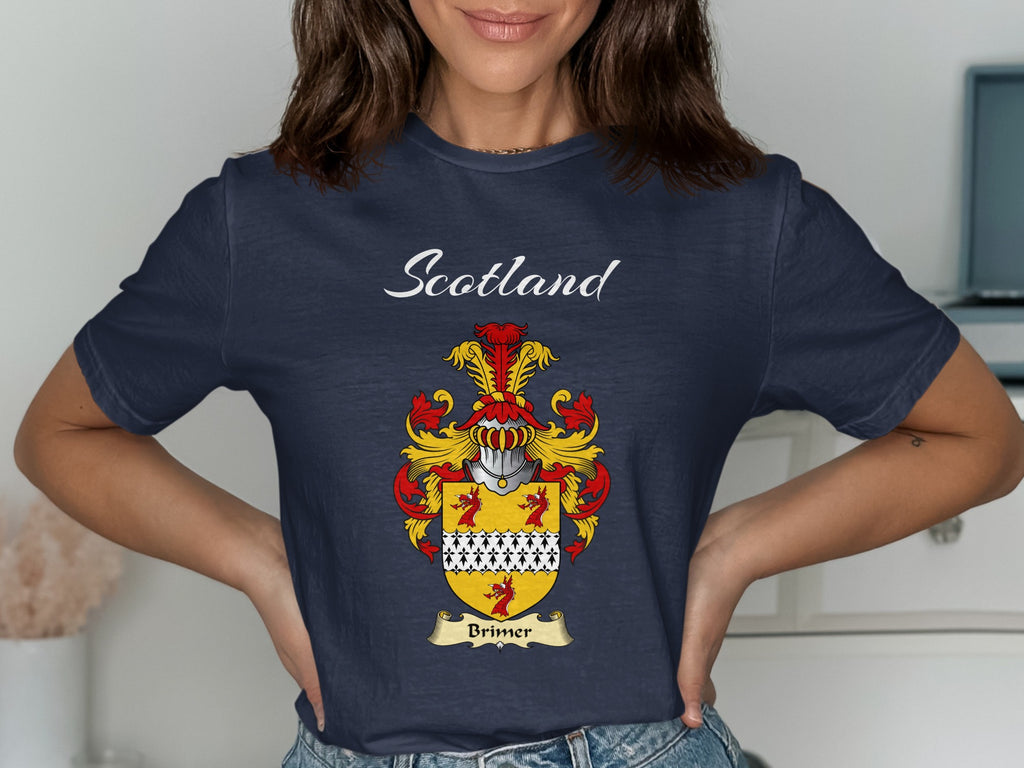 Brimer Scottish family shield design on Navy T-shirt