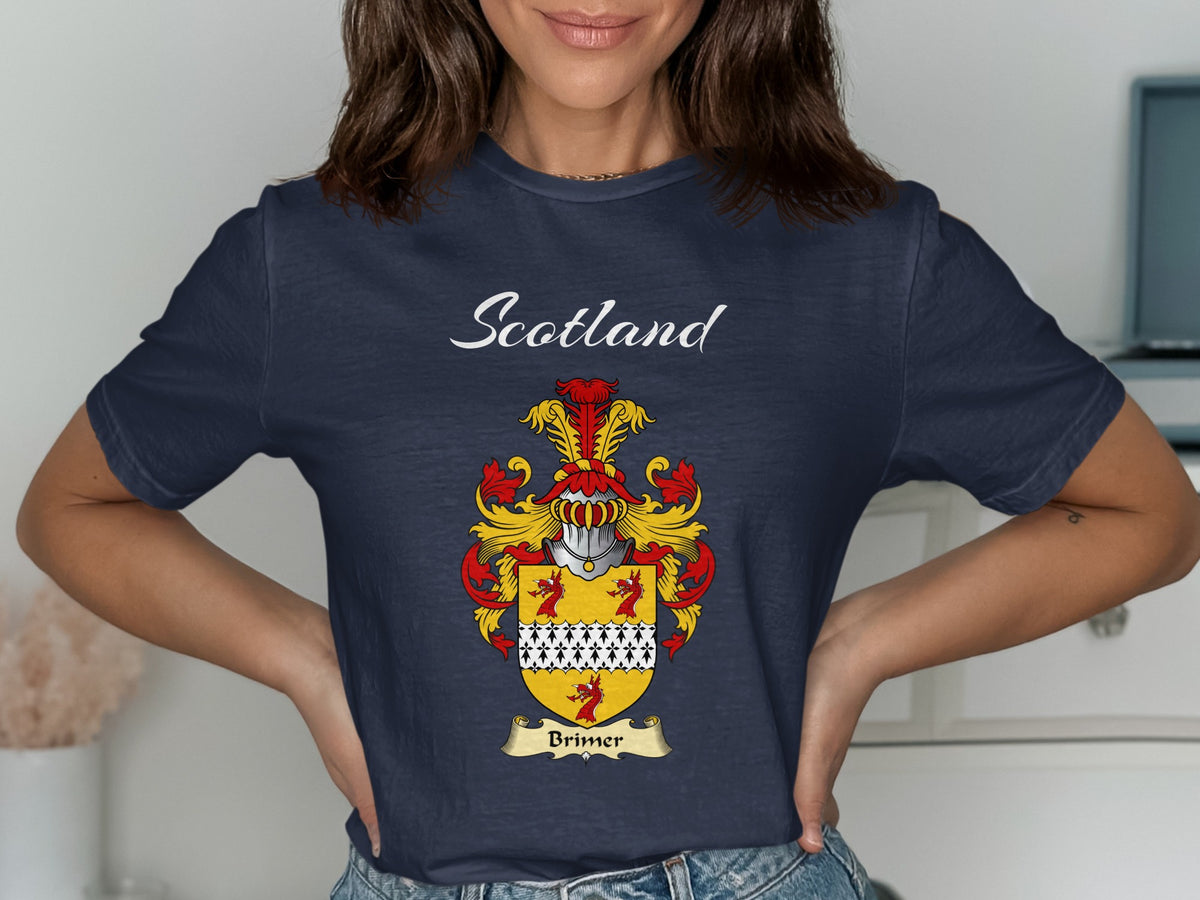 Brimer Scottish family shield design on Navy T-shirt