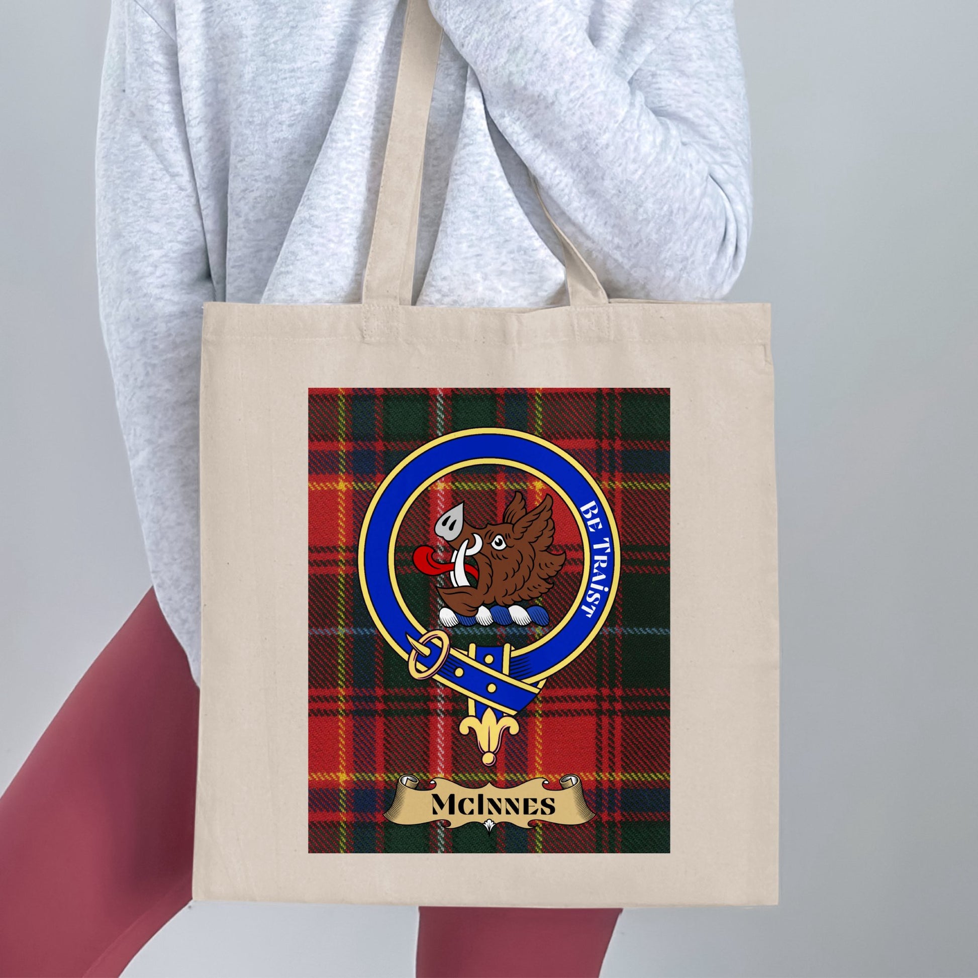 Clan McInnes Scottish Crest Tartan Tote Bag - Living Stone Gifts