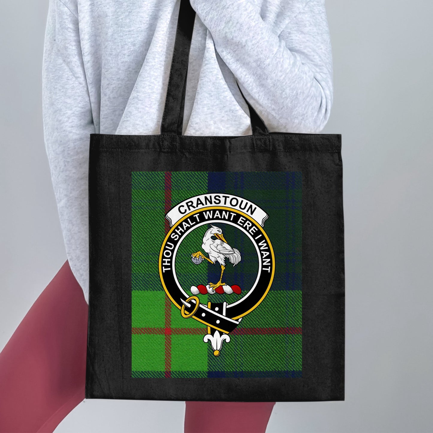 Cranstoun Clan Scottish Tartan Crest Tote Bag - Living Stone Gifts