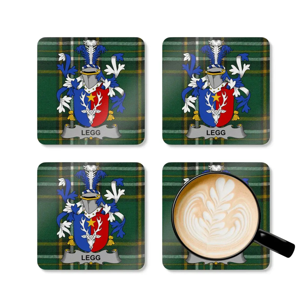 Custom Family Crest Plaid Drink Coaster Set product