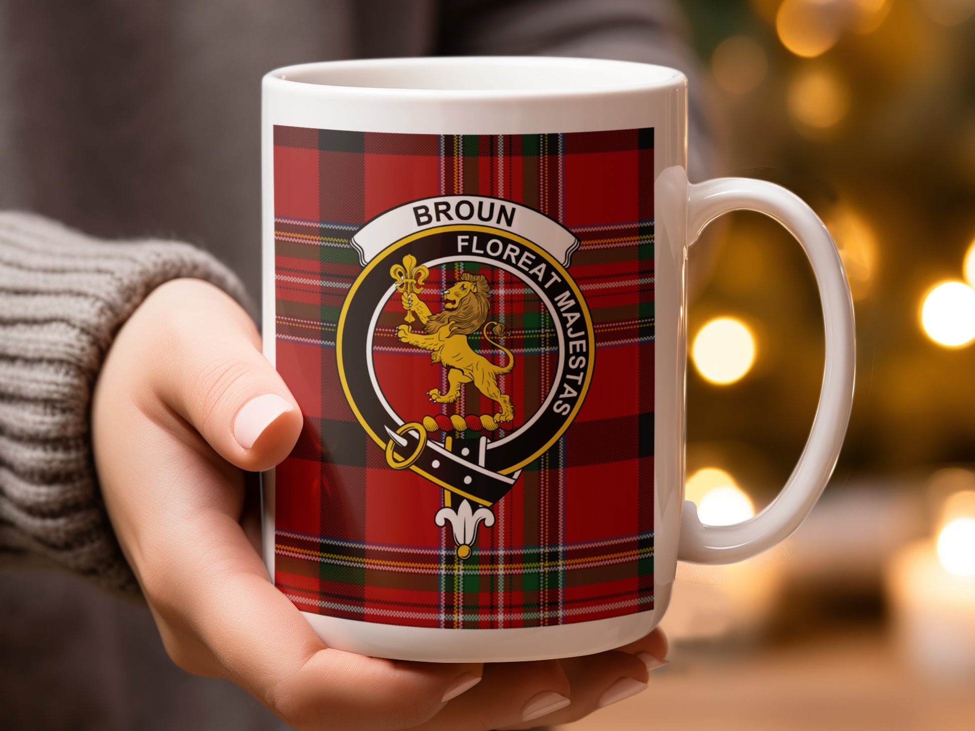 Scottish Clan Broun Crest and Tartan Design Mug - Living Stone Gifts