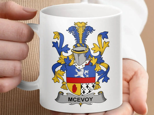 McEvoy Family Crest Coat of Arms Mug - Celtic Ancestry Gifts