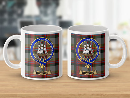 Bryson Family Crest Plaid Background Personalized Mug - Living Stone Gifts