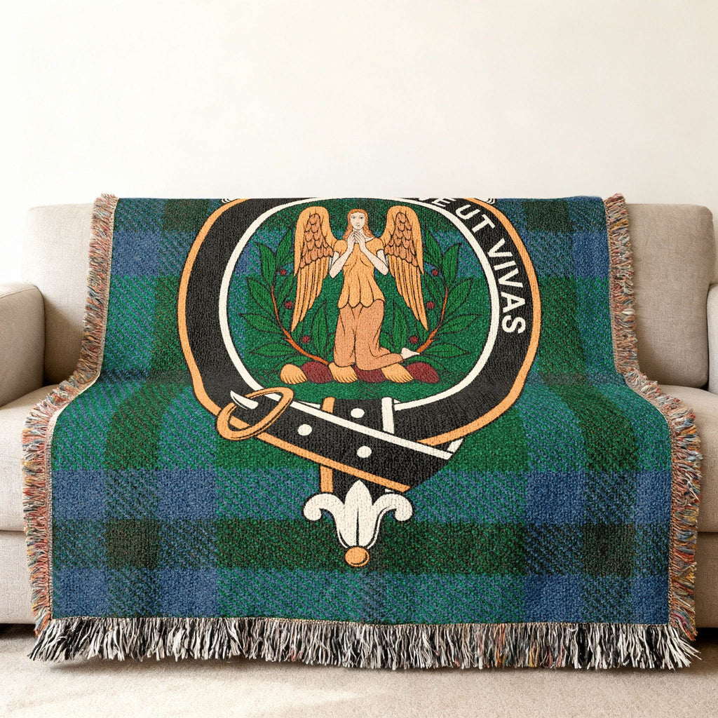 Clan Falconer woven blanket size comparison — three size options, 52x37 through 80x60