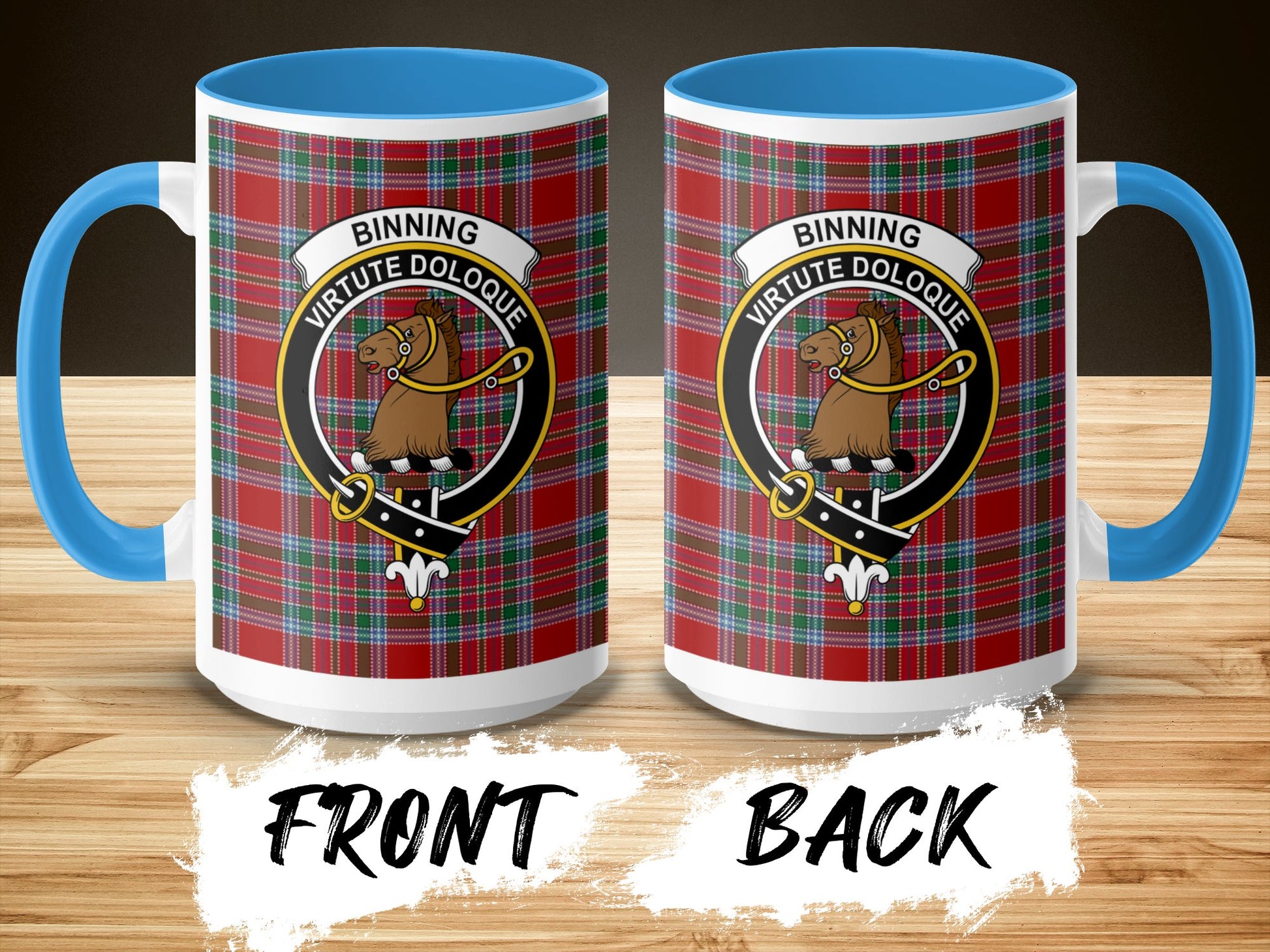 Binning Virtute Doloque Crest Tartan Pattern Mug - Living Stone Gifts