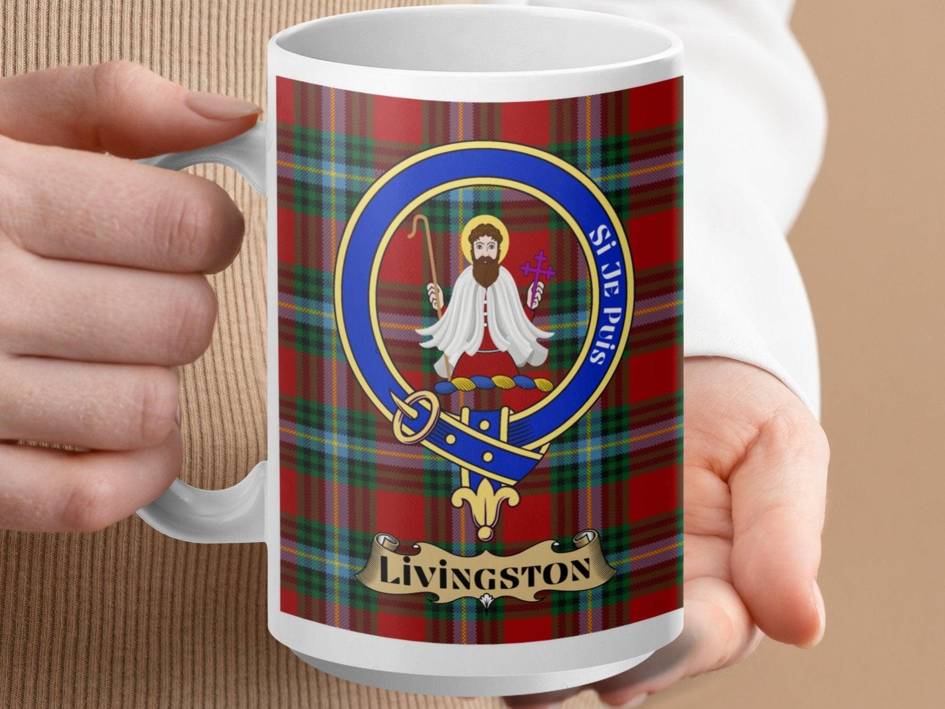 Livingston Scottish Clan Crest Plaid Tartan Design Mug - Living Stone Gifts