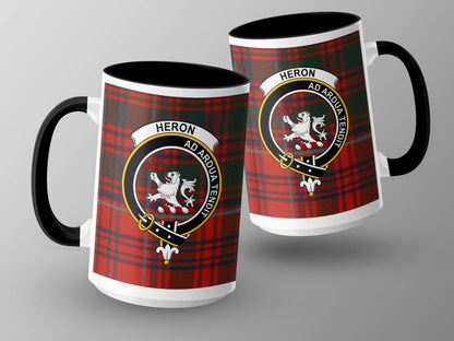 Scottish Clan Heron Crest Badge on Tartan Plaid Mug - Living Stone Gifts