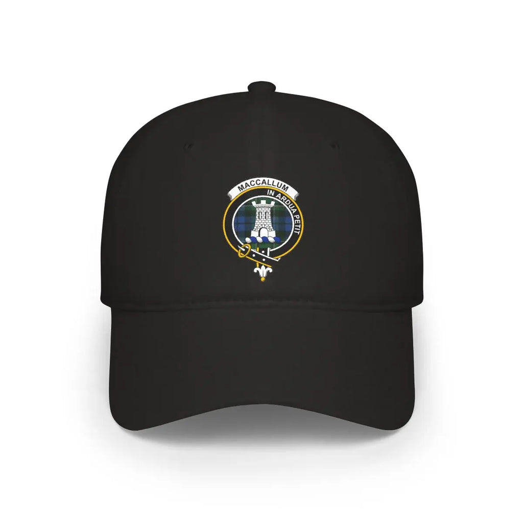 Clan MacCallum crest tartan printed cap in black — low-profile cotton adjustable hat