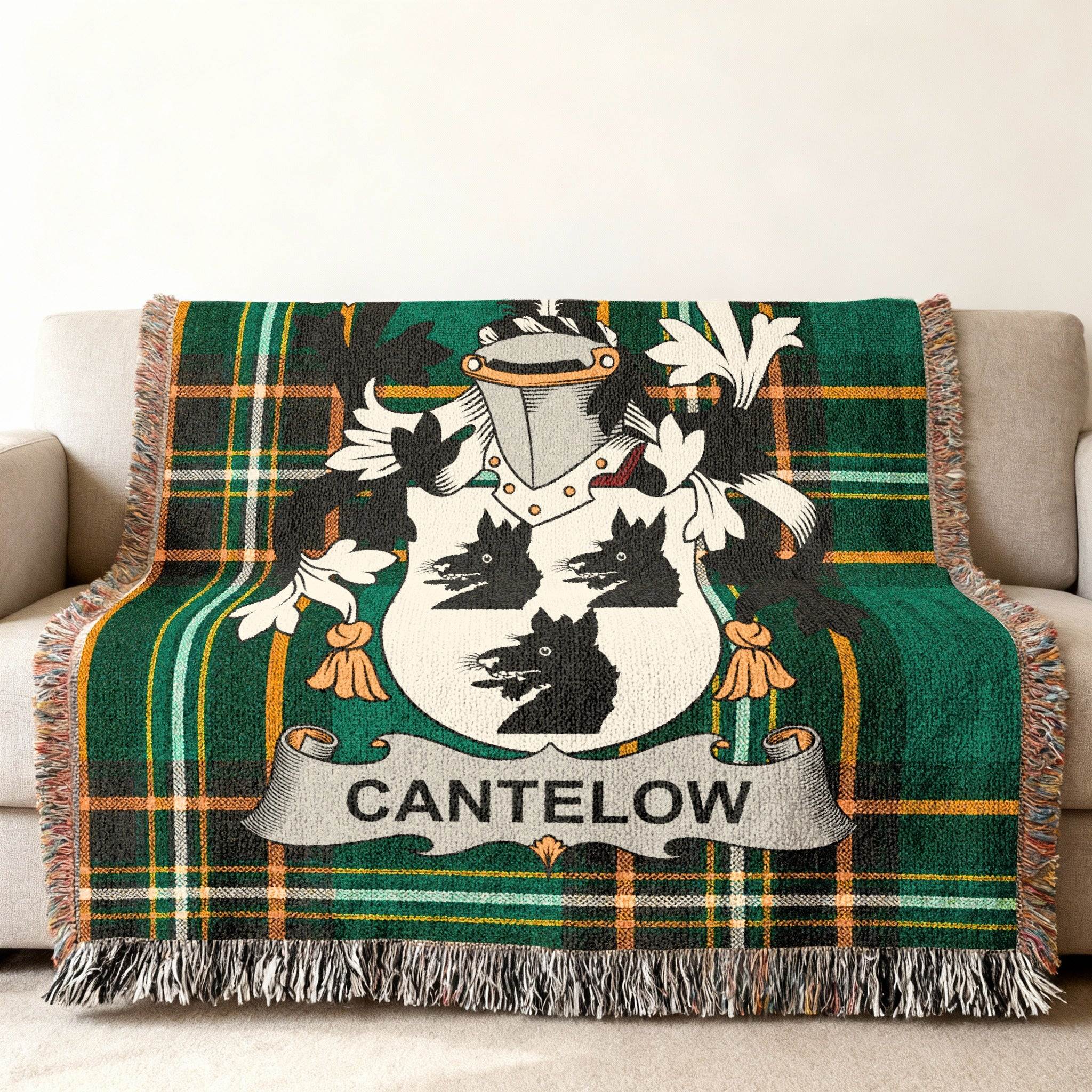 Cantelow Family Name Crest Green Black Plaid Blanket product type