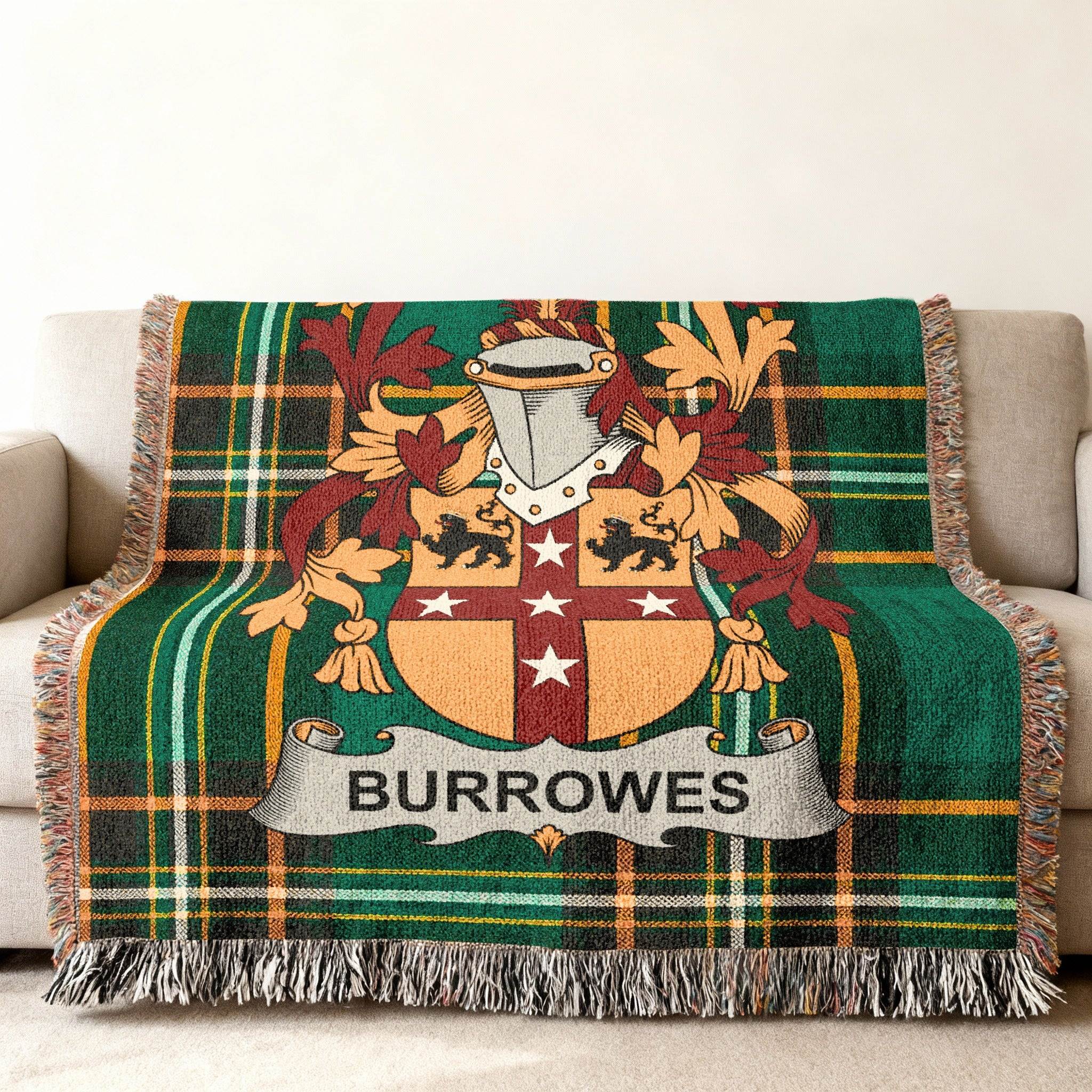 Burrowes Family Crest Plaid Tartan Green Blanket product type