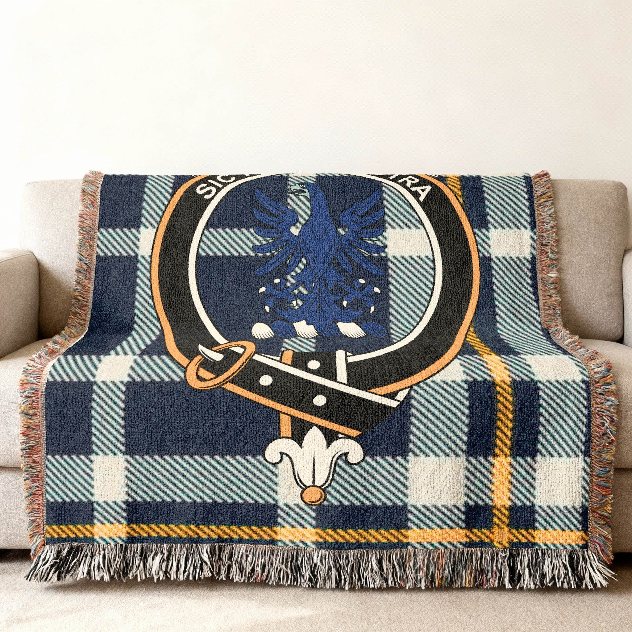 Clan Crest and Tartan Pattern Throw Blanket Product