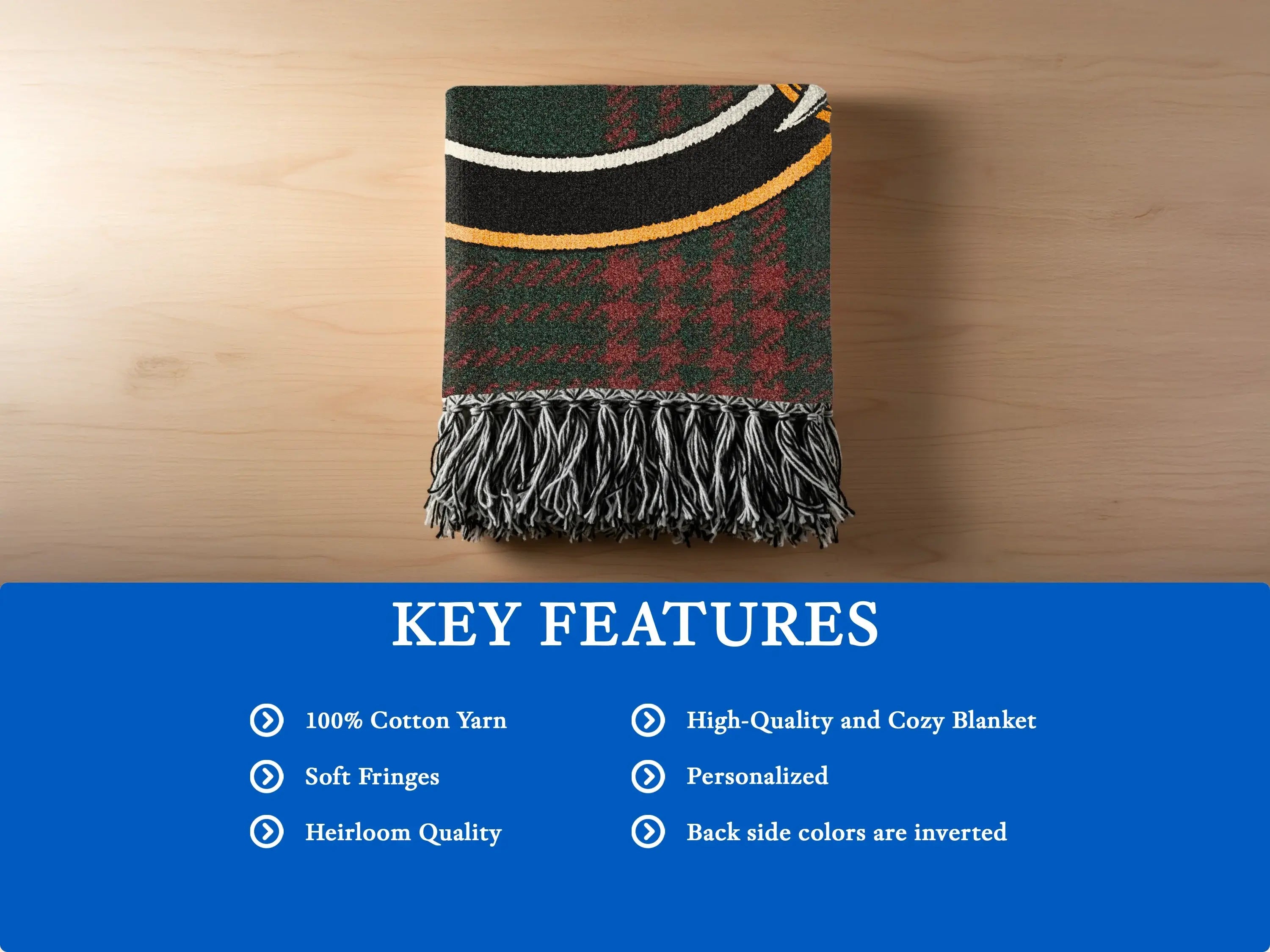 Clan Cochrane heirloom woven blanket with soft cotton fringe edge