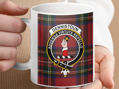 Clan Dennistoun Scottish Tartan Crest Design Mug - Living Stone Gifts