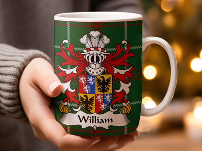 William Coat of Arms on Welsh National Tartan Background Mug - Living Stone Gifts