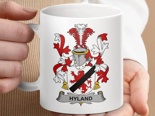Hyland Irish Surname Heraldic Family Crest Graphic Art Mug - Celtic Ancestry Gifts