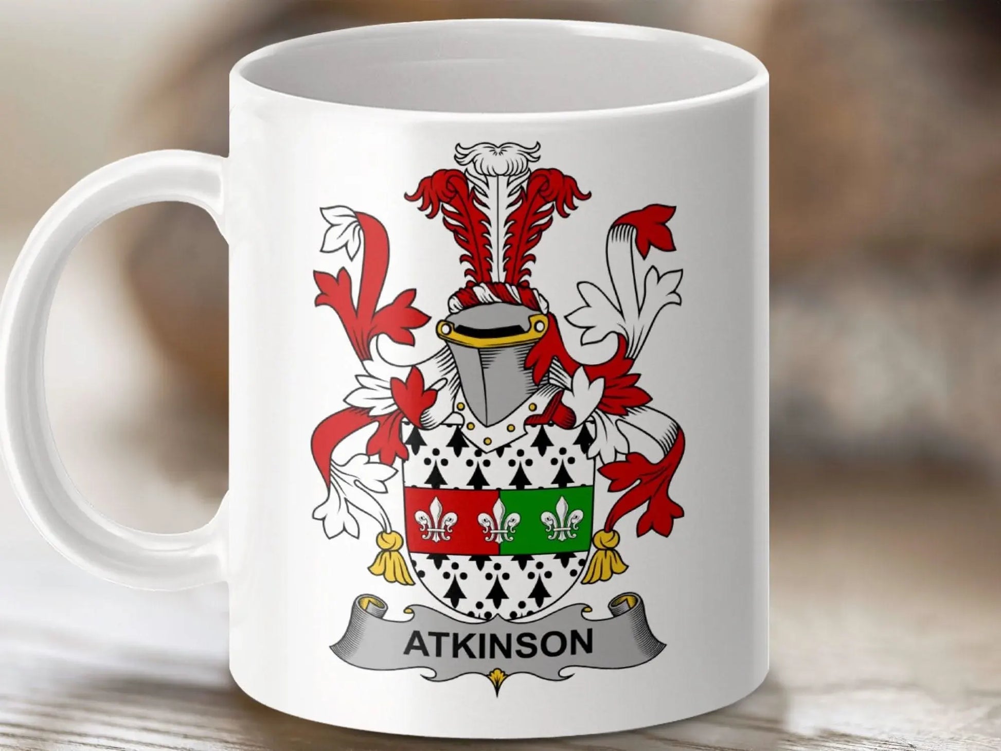 Atkinson Family Crest Irish Surname Heraldry Graphic mug - Celtic Ancestry Gifts