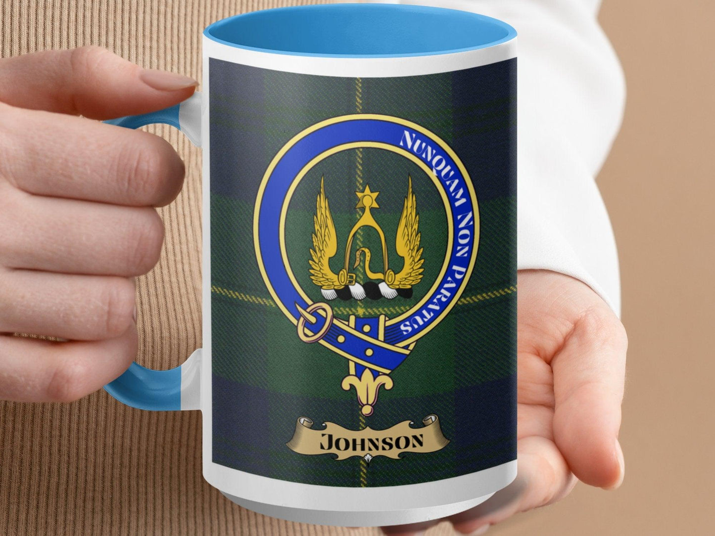 Scottish Clan Crest Johnson Tartan Plaid Pattern Mug - Living Stone Gifts