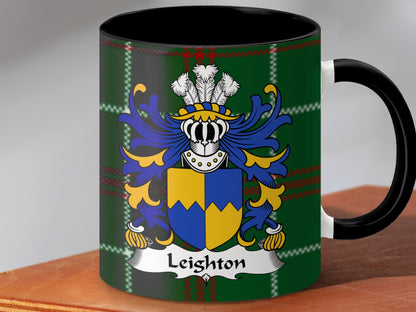 Leighton Coat of Arms on Welsh Tartan Background Mug - Living Stone Gifts